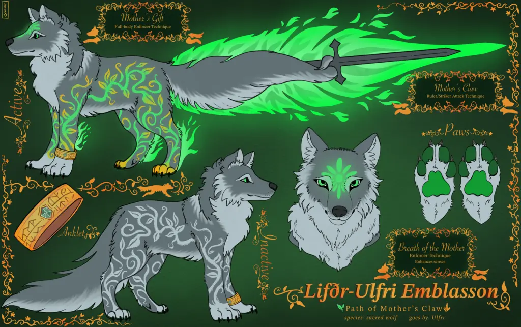 A finished reference sheet for a feral wolf.