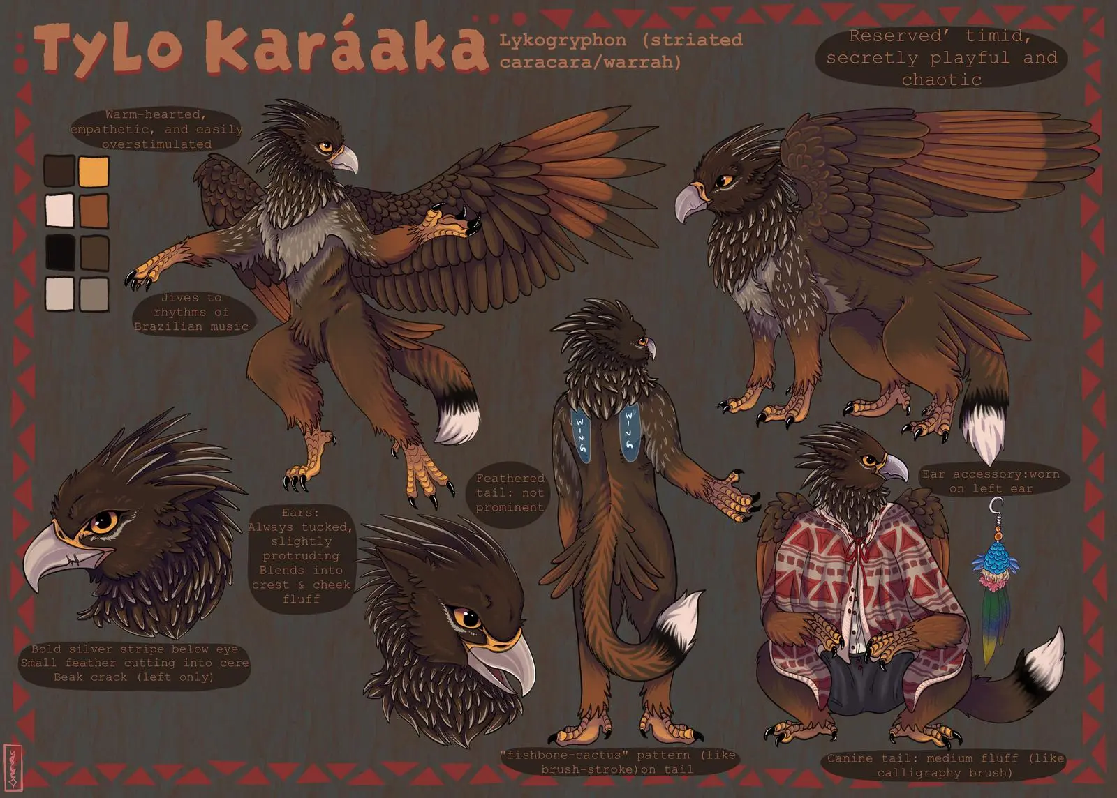 A finished reference sheet of a caracara bird.